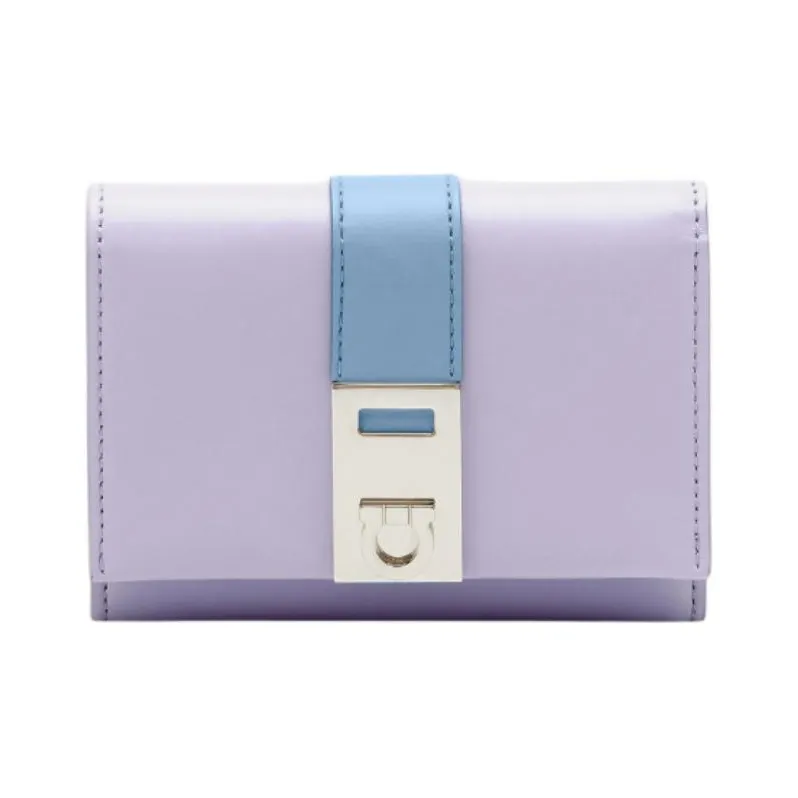 FERRAGAMO GANCINI Calfskin Wallet Women's Light Purple Sky Blue-0