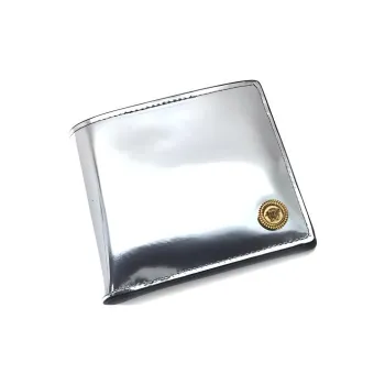 VERSACE Leather Card Holder Wallet Unisex Silver & Gold