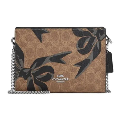 COACH Canvas Clutch Small Size Women's Brown Yellow & Black