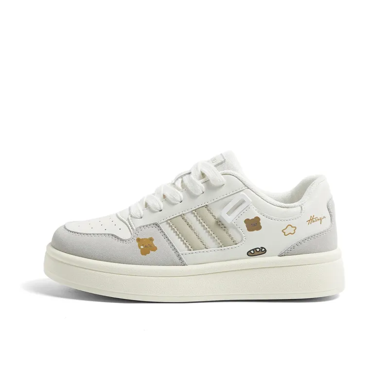HUANQIU Anti Slip Wear Resistant Low Top Skateboard Shoes Women's Greige-0