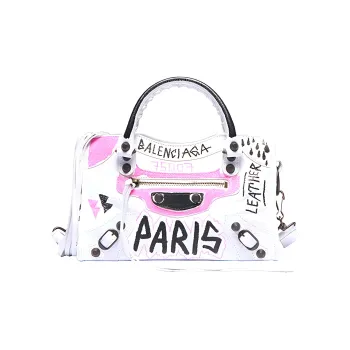 Balenciaga Sheepskin Handbag Mini Women's Graffiti White
