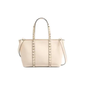 Valentino Calfskin Tote Bag Shopping Bag Handbag Small Size Women's Light Ivory