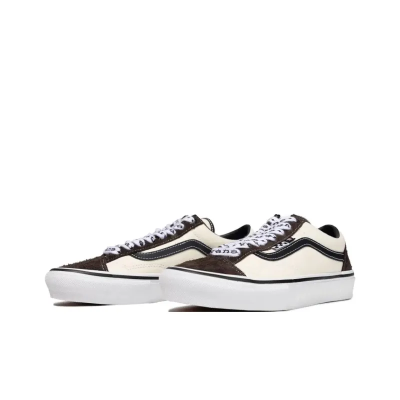 Punkandyo x Vans Style 36 Anti Slip Wear Resistant Low Top Skateboard Shoes Unisex White Brown-1
