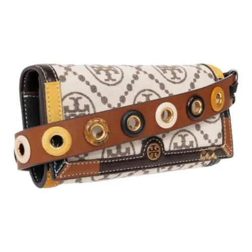 TORY BURCH T Monogram Canvas Shoulder Bag, Crossbody Bag, Wallet Women's Beige & Brown