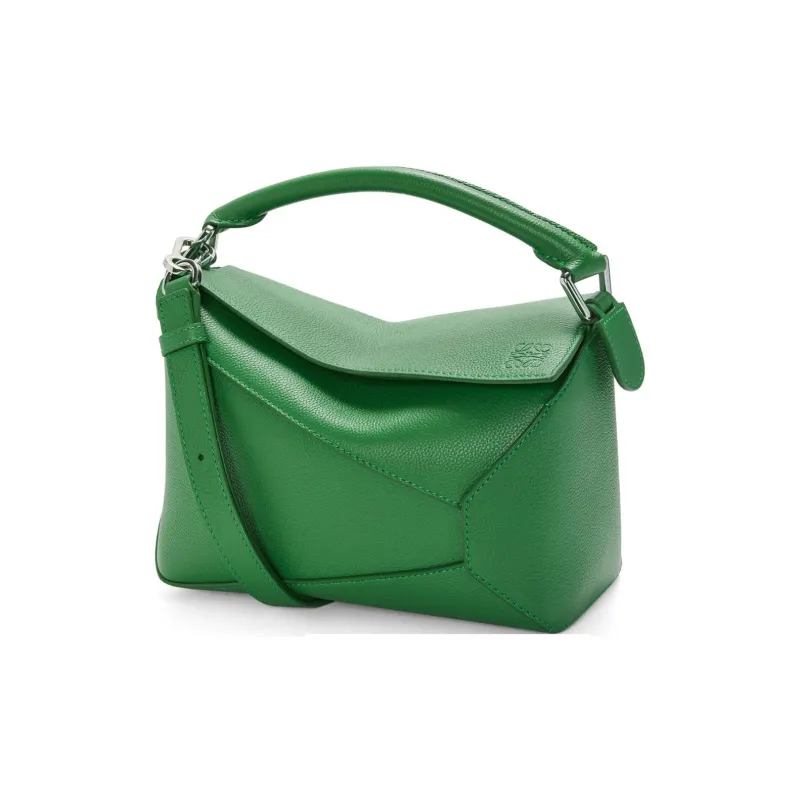 LOEWE Puzzle Grain Calfskin Shoulder Bag, Crossbody Bag, Handbag Small Size Women's Green-2