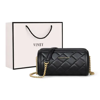 VINEY Cow Leather Shoulder Bag, Crossbody Bag, Shoulder Bag Trumpets Women's Elegant Black