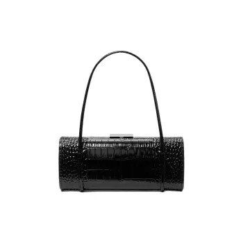 MICHAEL KORS Natalie Crocodile Embossed Patent Leather Barrel Bag