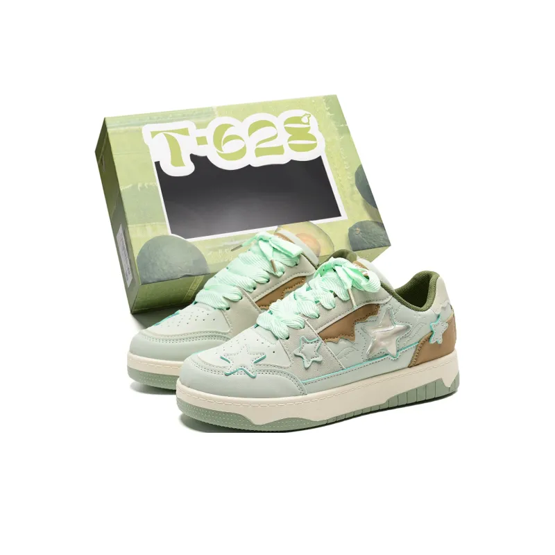 T628 Stars Puffy Shoes Slip Resistant, Abrasion Resistant, Lightweight Low Top Skateboard Shoes Unisex Box-24
