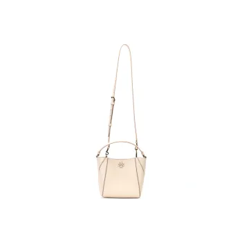 TORY BURCH Litchi Grain Leather Bucket Bag, Shoulder Bag, Crossbody Bag, Handbag Small Size Women's Cheese White