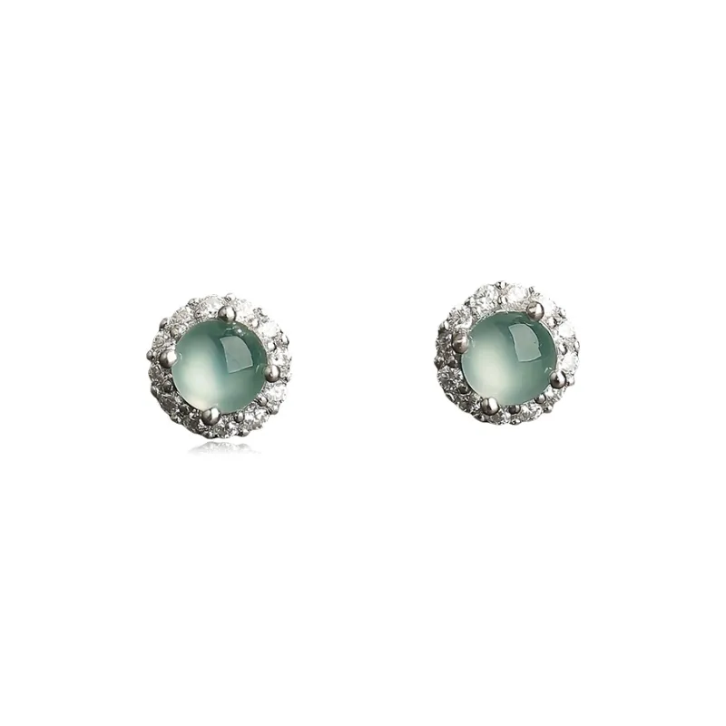 YUANYUXIANG Ice Type Blue Water Jadeite Stud Earring Women's-0