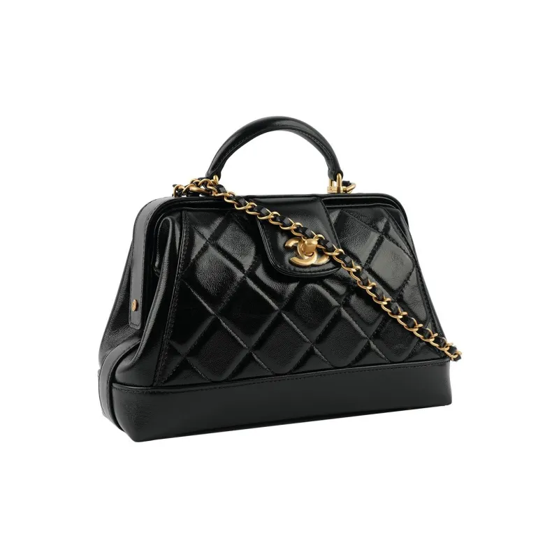 CHANEL 24A Lambskin Doctor Bag Handbag Women's Black-1