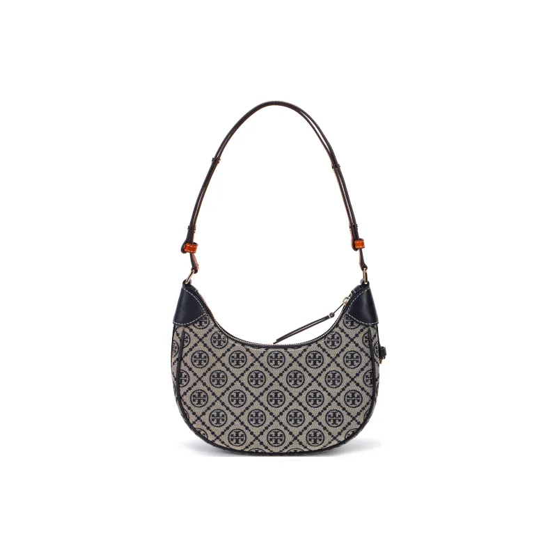 TORY BURCH T Monogram Leather Crescent Bag Handbag Shoulder Bag Women's Marine Blue-2