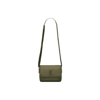 SAINT LAURENT Niki Fabric Cow Leather Patchwork Shoulder Bag Crossbody Bag Small Size Women's Army Green