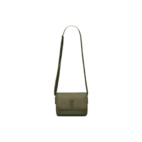 SAINT LAURENT Niki Fabric Cow Leather Patchwork Shoulder Bag Crossbody Bag Small Size Women's Army Green