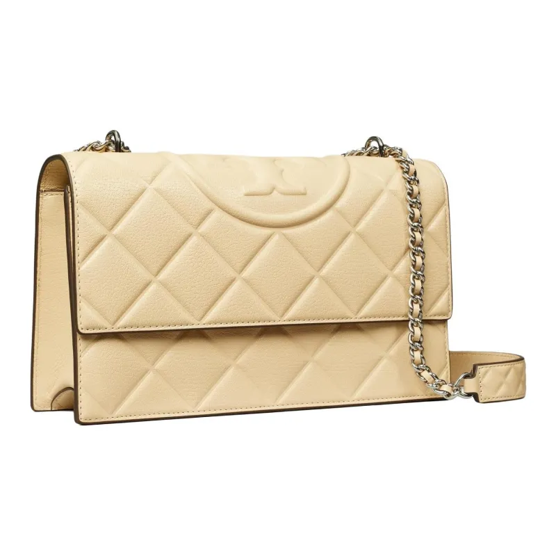 TORY BURCH Fleming Leather Crossbody Bag, Shoulder Bag Medium Size Women's Vanilla White-1
