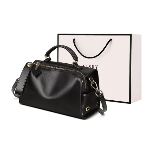 VINEY Cow Leather One Shoulder Crossbody Handbag Medium Size Women's Classic Black
