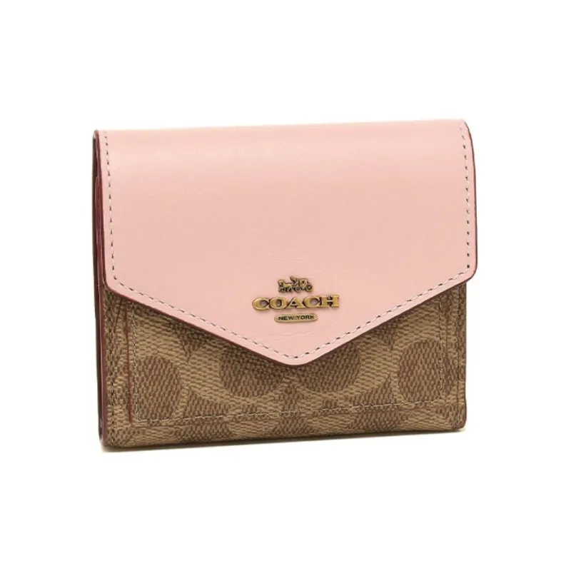 COACH Canvas Handheld Envelope Bag Wallet Small Size Women's Pink & Brown Monogram-1