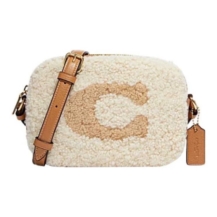 COACH Jamie Shearling Cow Leather Patchwork Camera Bag Shoulder Bag Crossbody Bag Mini Women's Ecru-0