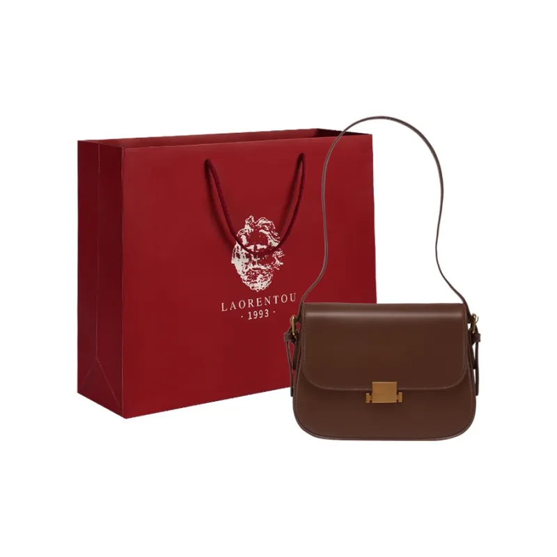 Old Man's Head Cow Leather Patchwork Synthetic Leather Small Square Bag Shoulder Bag Women's Brown-0