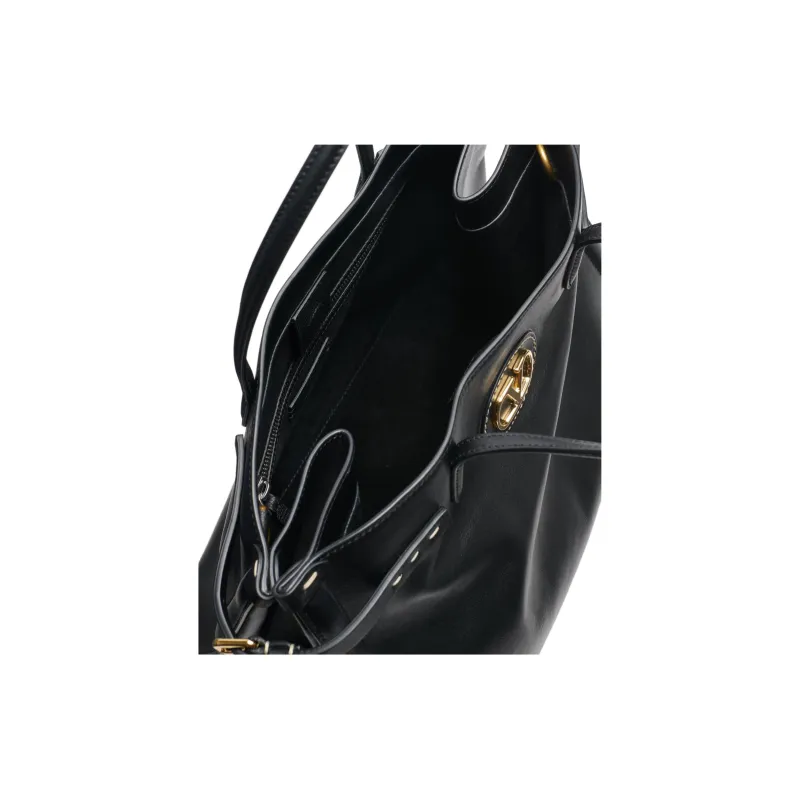 Valentino Calfskin Tote Bag Shopping Bag Shoulder Bag Crossbody Bag Handbag Medium Size Women's Black-4