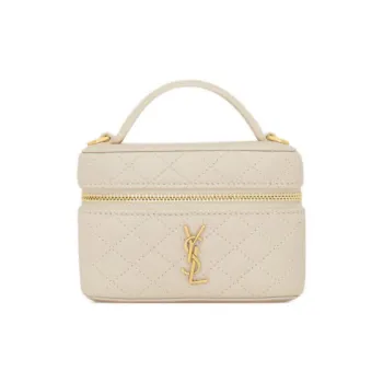 SAINT LAURENT GABY Sheepskin One Shoulder Crossbody Portable Makeup Bag Women's Vintage White