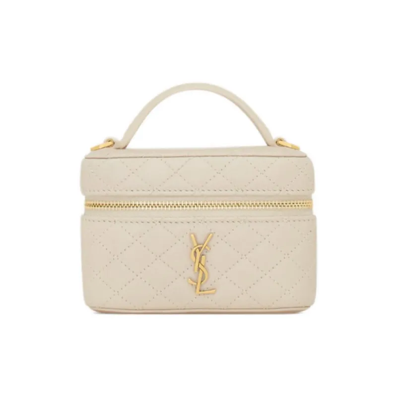 SAINT LAURENT GABY Sheepskin One Shoulder Crossbody Portable Makeup Bag Women's Vintage White-0