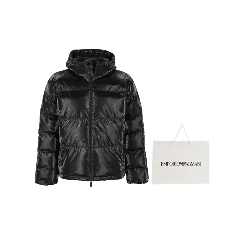 EMPORIO ARMANI Logo Printed Hooded Padded Jacket-7