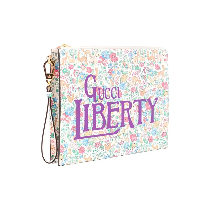GUCCI Liberty Collaboration Leather Wristband Clutch Women's White-1