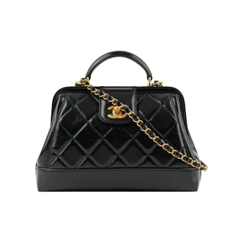 CHANEL 24A Lambskin Doctor Bag Handbag Women's Black