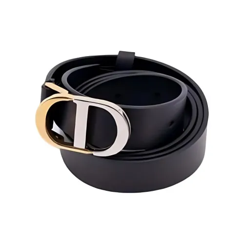 DIOR Calfskin Leather Brass Leather Belts Women's Black Width: 2.5cm