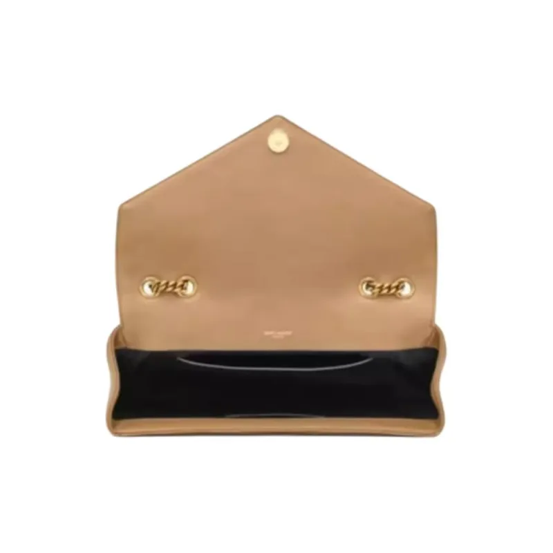 SAINT LAURENT LOULOU Sheepskin Envelope Bag Crossbody Bag Shoulder Bag Medium Size Women's Natural Brown Yellow-6