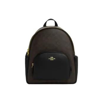 COACH Court Cow Leather Backpack Large Size Women's Walnut Black