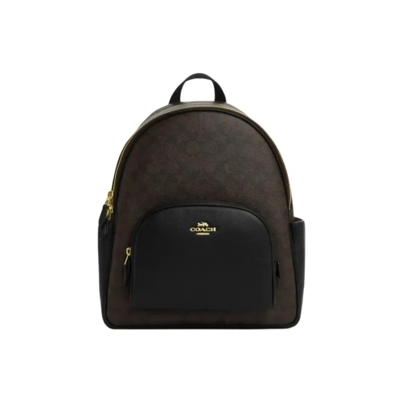 COACH Court Cow Leather Backpack Large Size Women's Walnut Black-0