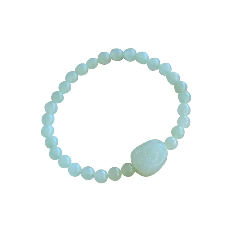 Cuiya Golden Building Hetian Jade Bracelets Pale Greenish-White Jade Unisex-24