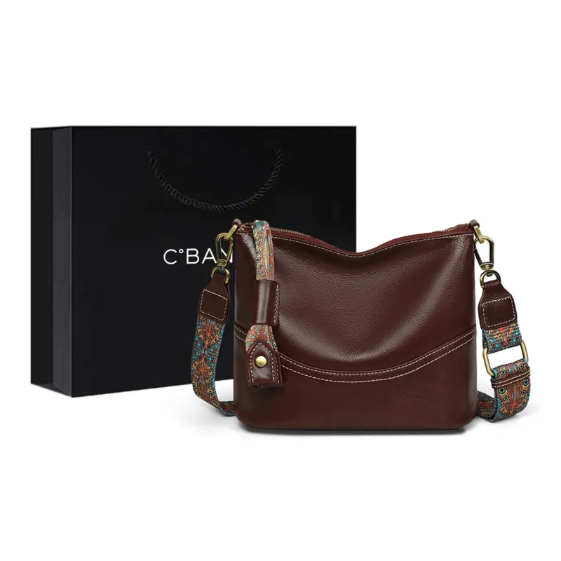 C°BANNER Cow Leather With Synthetic Leather One Shoulder Crossbody Tofu Bag Women's Black-5