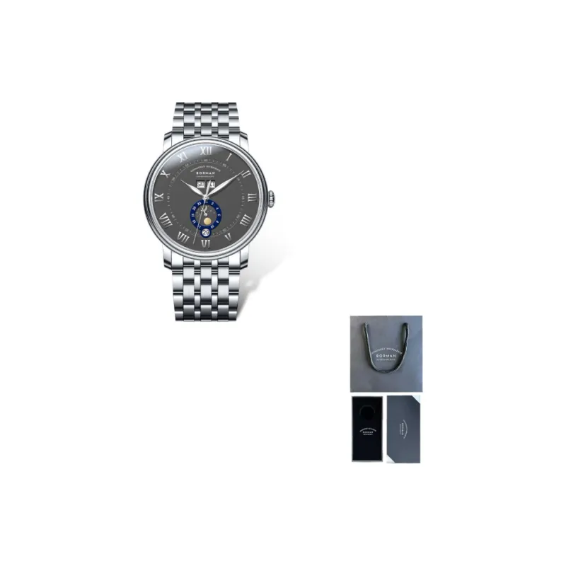 BORMAN Mechanical Movement Stainless Steel Watchband Men's Watches White Dial-3