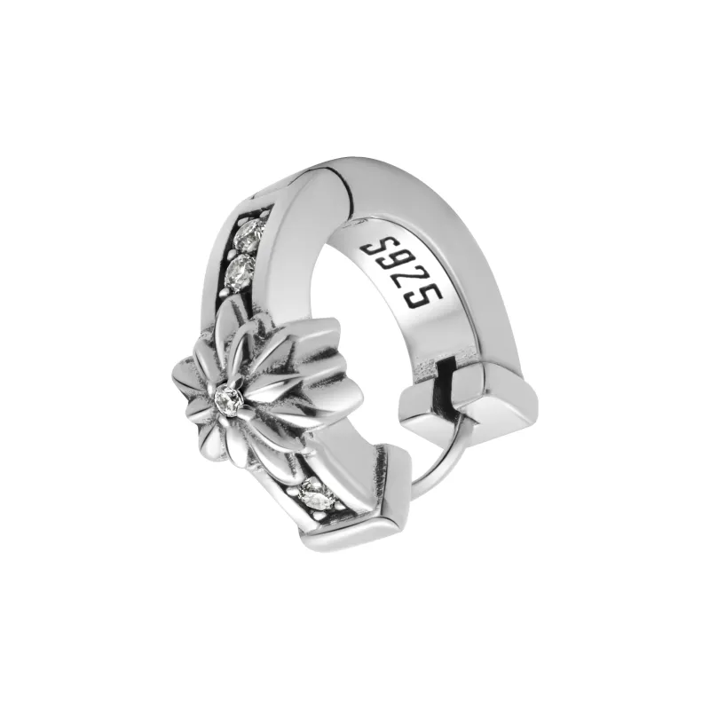 ROCK&RIDE 925 Sterling Silver With White Zircon Inlaid Earrings Unisex-2