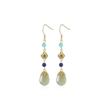 Cuiya Golden Building Hetian Jade Earrings Pale Greenish White Jade Women's