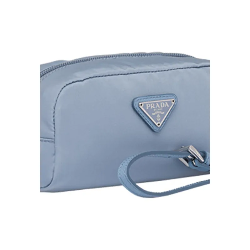 PRADA Nylon Handheld Makeup Bag Toiletry Bag Women's Light Blue-4