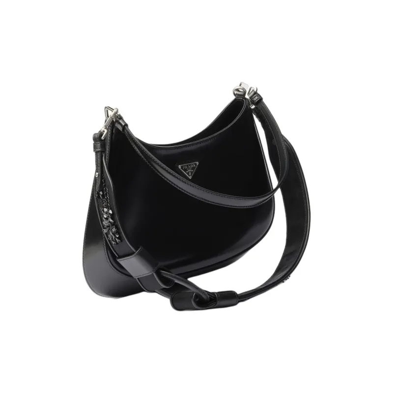 PRADA Recycled Nylon With Patchwork Leather Bag Shoulder Strap Women's Black-1