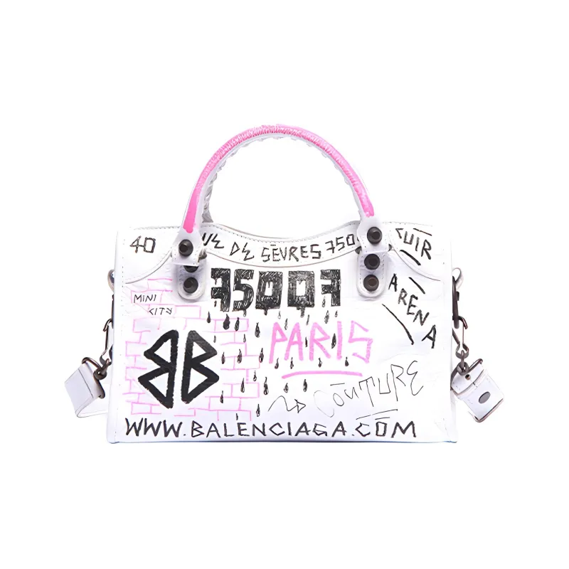 Balenciaga Sheepskin Handbag Mini Women's Graffiti White-1