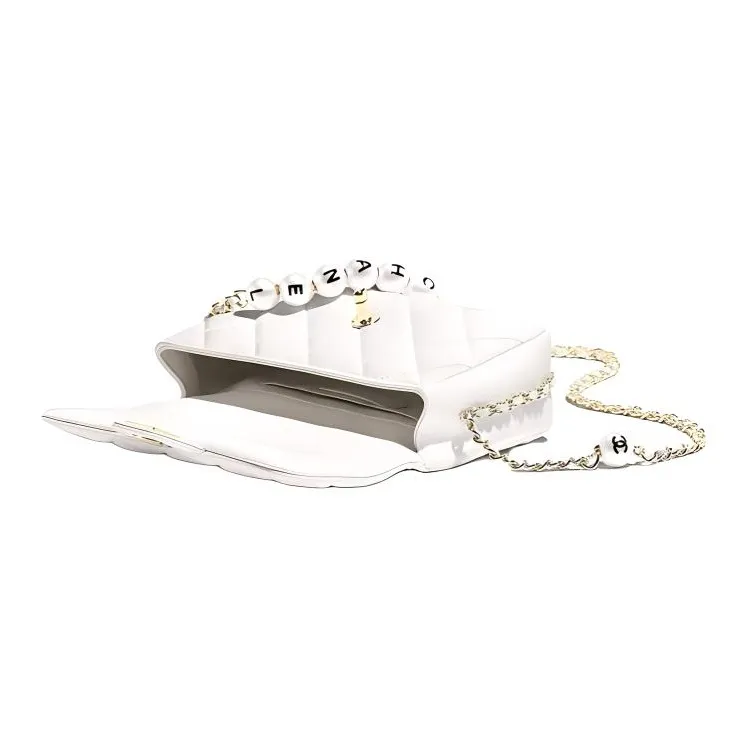 CHANEL Classic Flap CF Lambskin Crossbody Bag, Shoulder Bag Women's White-2