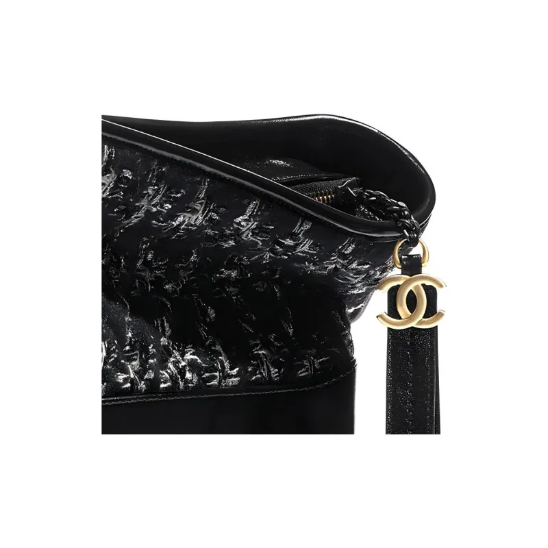 CHANEL Gabrielle Canvas Woven With Leather Hobo Bag, Portable, One Shoulder, Crossbody Bag Trumpets Women's Black-3