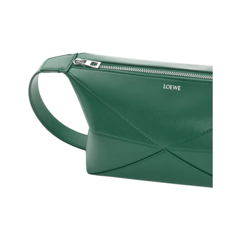 LOEWE Puzzle Fold Shiny Calfskin Toiletry Bag Men's Green-4