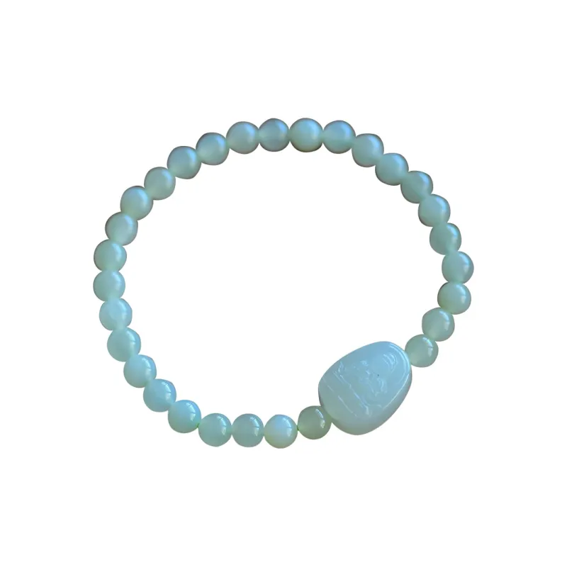 Cuiya Golden Building Hetian Jade Bracelets Pale Greenish-White Jade Unisex-0