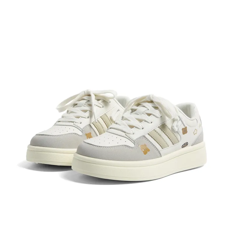 HUANQIU Anti Slip Wear Resistant Low Top Skateboard Shoes Women's Greige-3