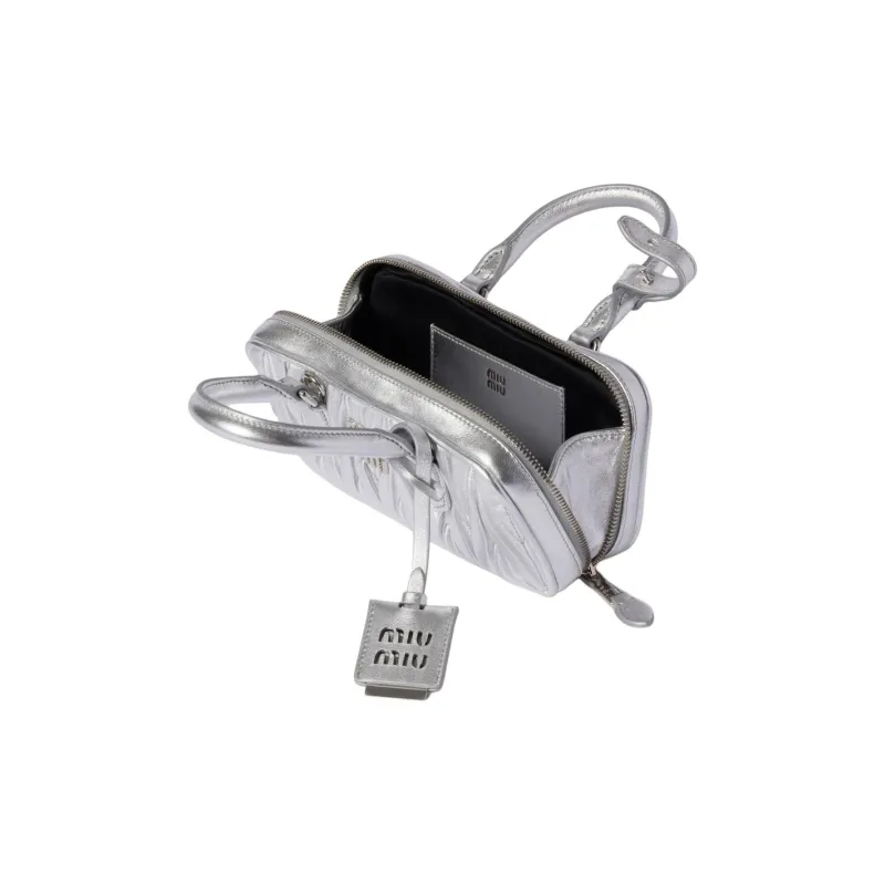 MIU MIU Arcadie Series Nappa Leather Shoulder Bag, Crossbody Bag, Handbag Mini Women's Silver-3