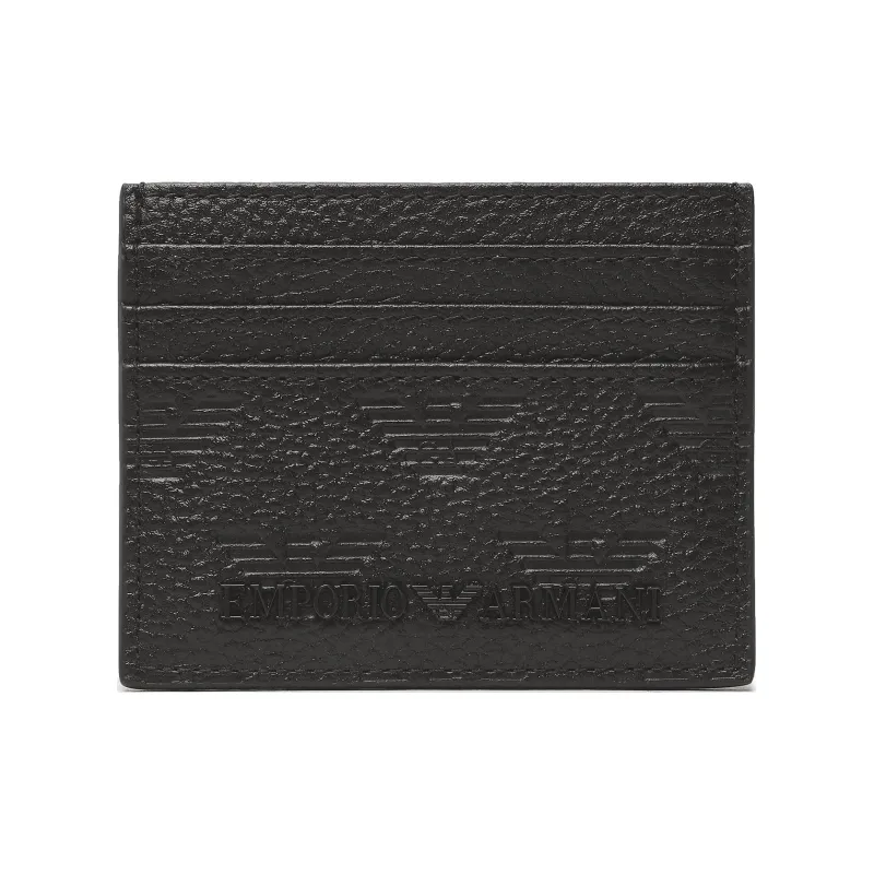 EMPORIO ARMANI Cow Leather Card Holder Keychain Gift Box Set Small Size Men's Black-2