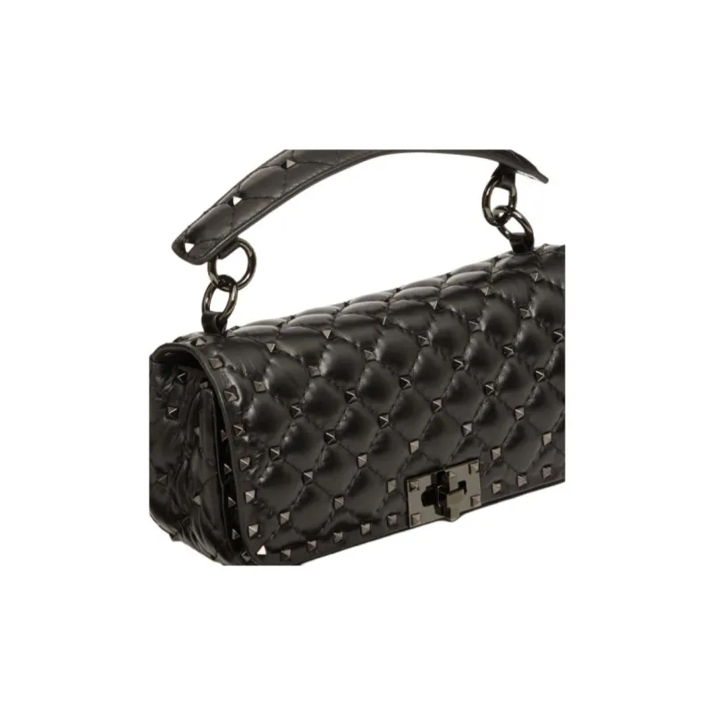 Valentino ROCKSTUD SPIKE Quilting Calfskin Crossbody Handheld Handbag Shoulder Bag Women's Black-3