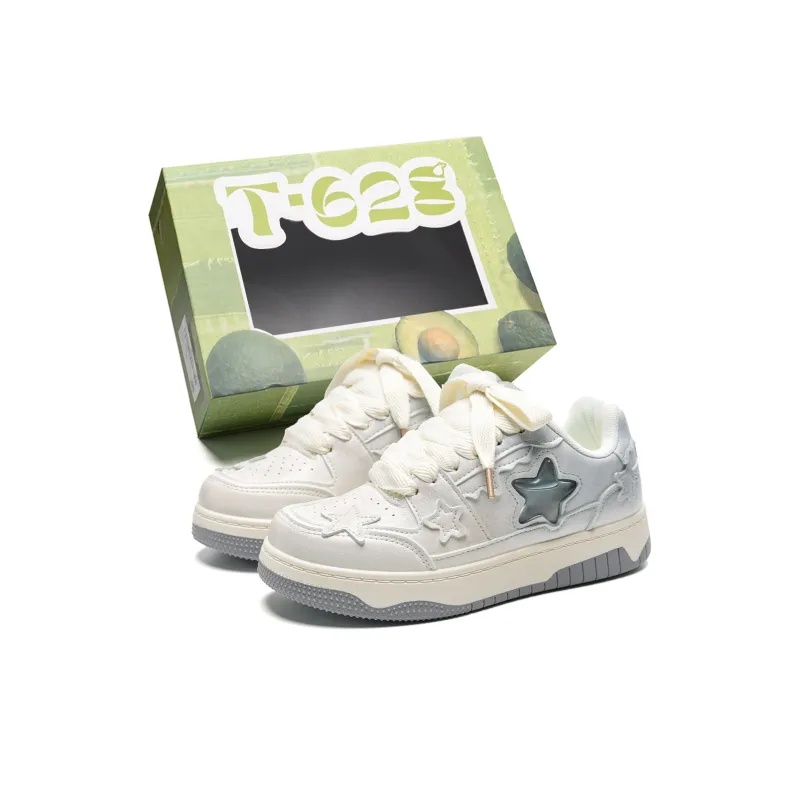 T628 Stars Puffy Shoes Slip Resistant, Abrasion Resistant, Lightweight Low Top Skateboard Shoes Unisex Box-18